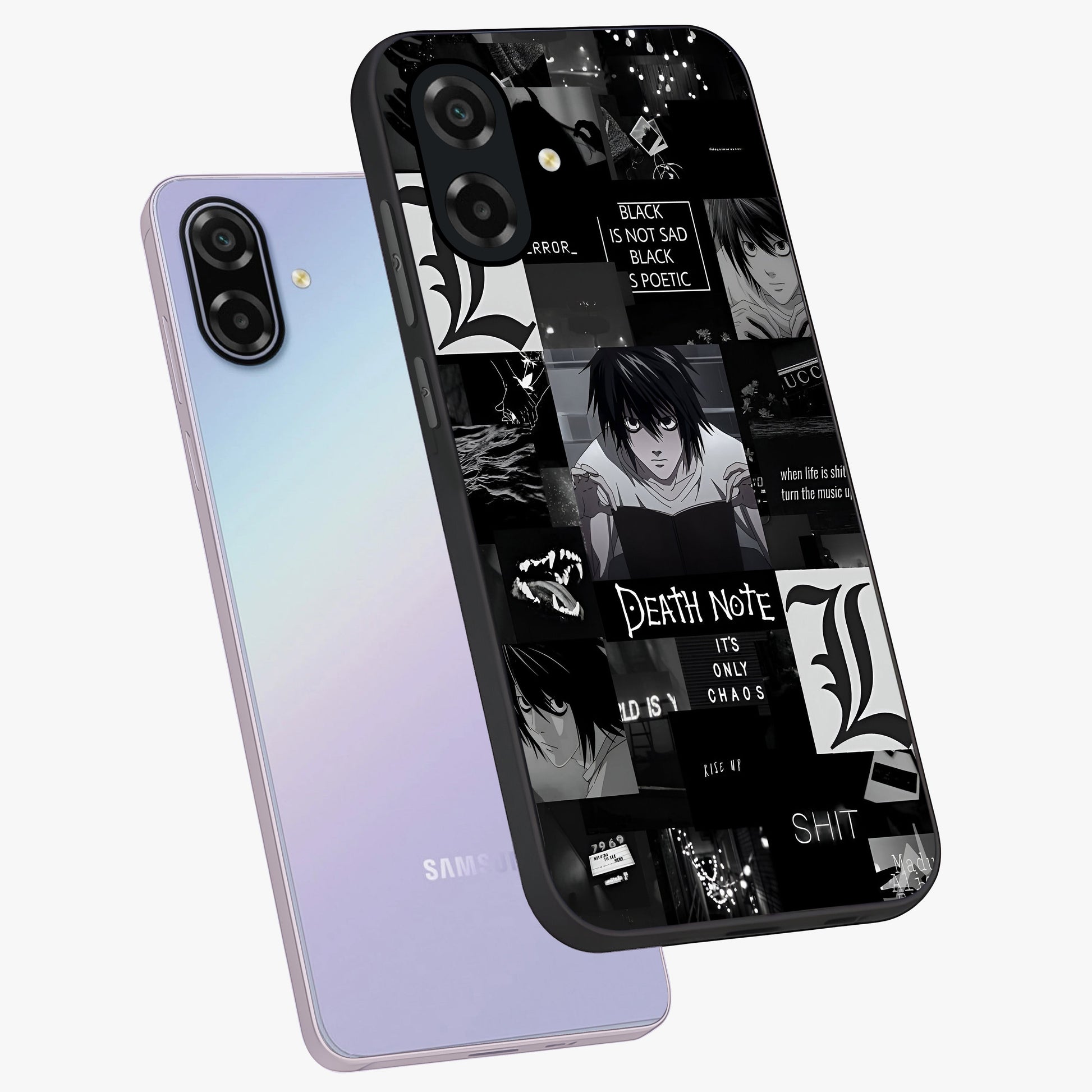 Midnight Chaos Mind Glass Case displayed in angled mockup highlighting chaotic artistic design with dramatic midnight aesthetic.