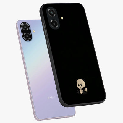 Midnight Panda Love Glass Case displayed in angled mockup highlighting adorable panda illustration with midnight aesthetic.