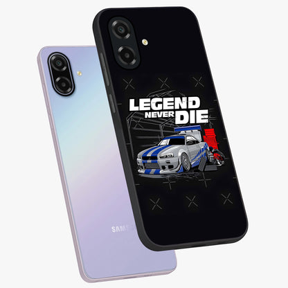Midnight Racing Legacy Glass Case displayed in angled mockup highlighting dynamic automotive design with bold midnight aesthetic.