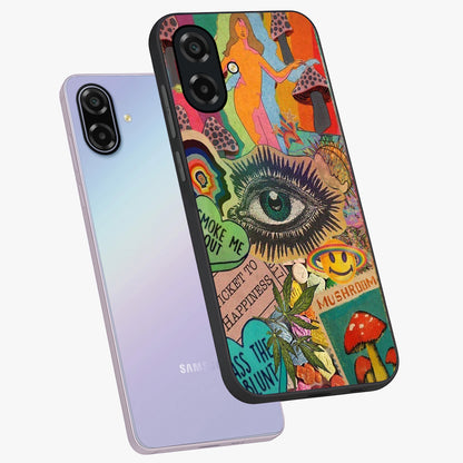 Mystic Eye Wonderland Glass Case displayed in angled mockup highlighting magical eye illustration with dreamy aesthetic.