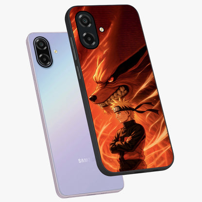 Nine Tails Legacy Glass Case displayed in angled mockup highlighting dynamic anime beast illustration with bold mystical aesthetic.