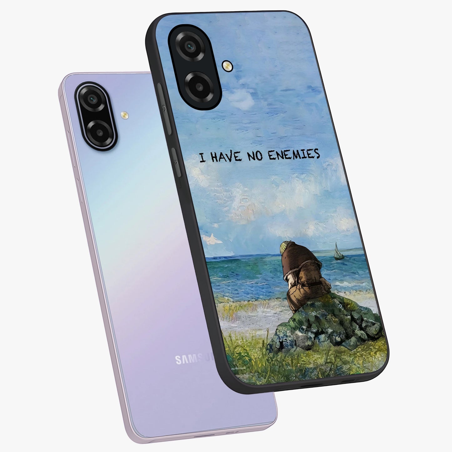 Peace Beyond War Glass Case displayed in angled mockup highlighting meaningful message design with artistic aesthetic style.