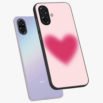 Pink Aura Heart Glass Case displayed in angled mockup highlighting vibrant pink heart design with dreamy aura aesthetic.