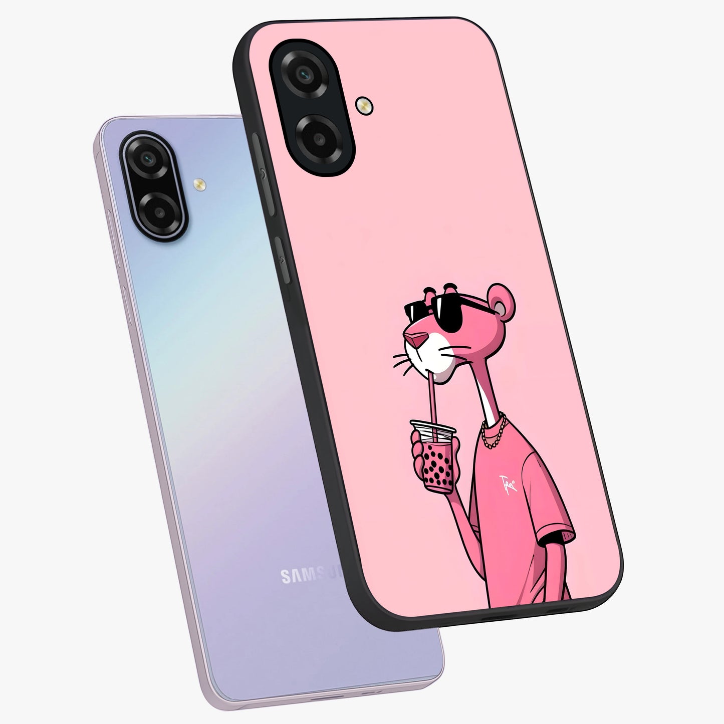 Pink Panther Glass Case displayed in angled mockup highlighting playful cartoon character design with vibrant pink aesthetic.
