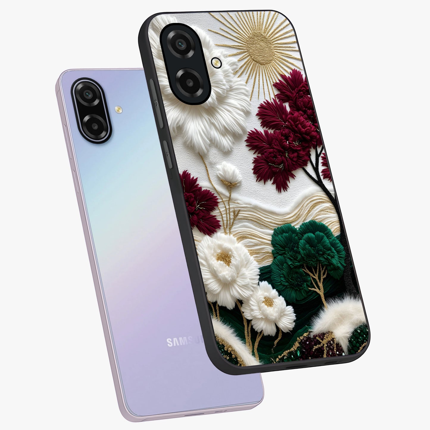 Radiant Bloom Elegance Glass Case displayed in angled mockup highlighting graceful floral design with radiant aesthetic style.