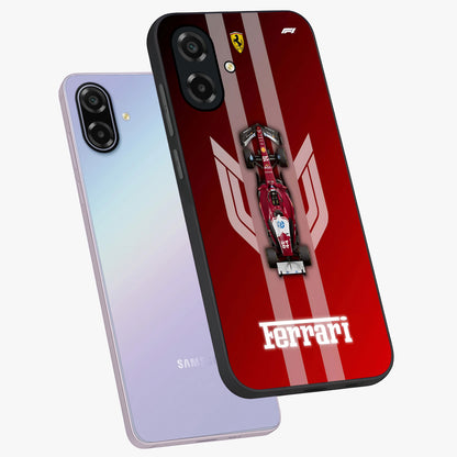 Red Ferrari F1 Vertical Glass Case displayed in angled mockup highlighting high speed racing design with bold automotive aesthetic.