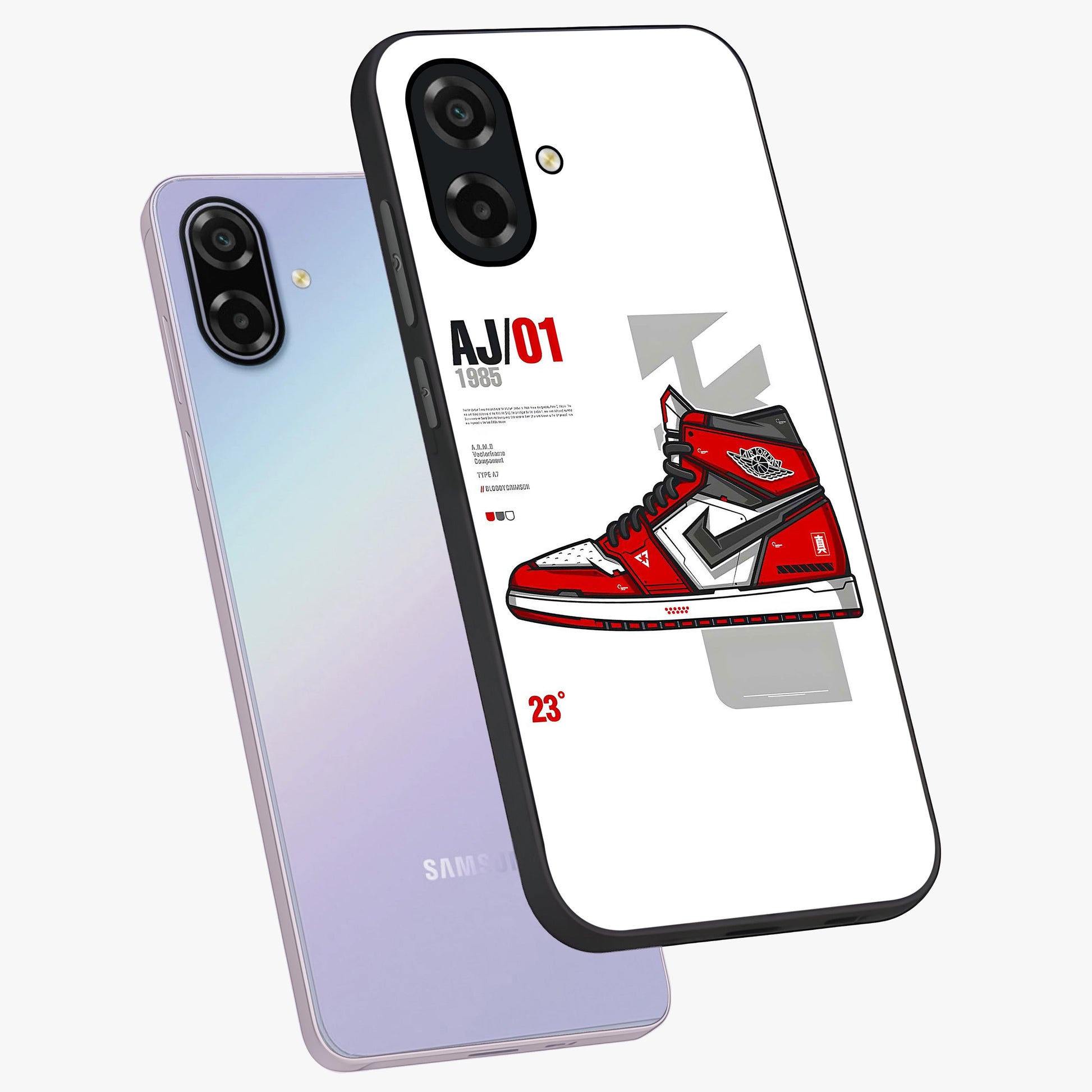 Retro Sneaker Blueprint Glass Case displayed in angled mockup highlighting detailed shoe design with sporty retro aesthetic.