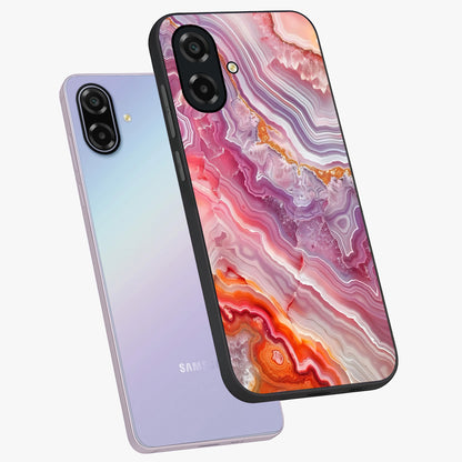 Rose Quartz Marble Glass Case displayed in angled mockup highlighting elegant marble pattern with soft aesthetic style.