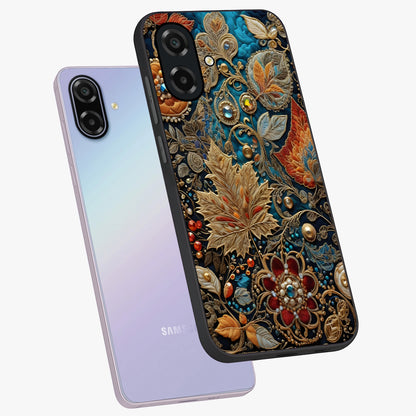 Royal Jewel Garden Glass Case displayed in angled mockup highlighting vibrant jewel inspired floral design with elegant aesthetic.