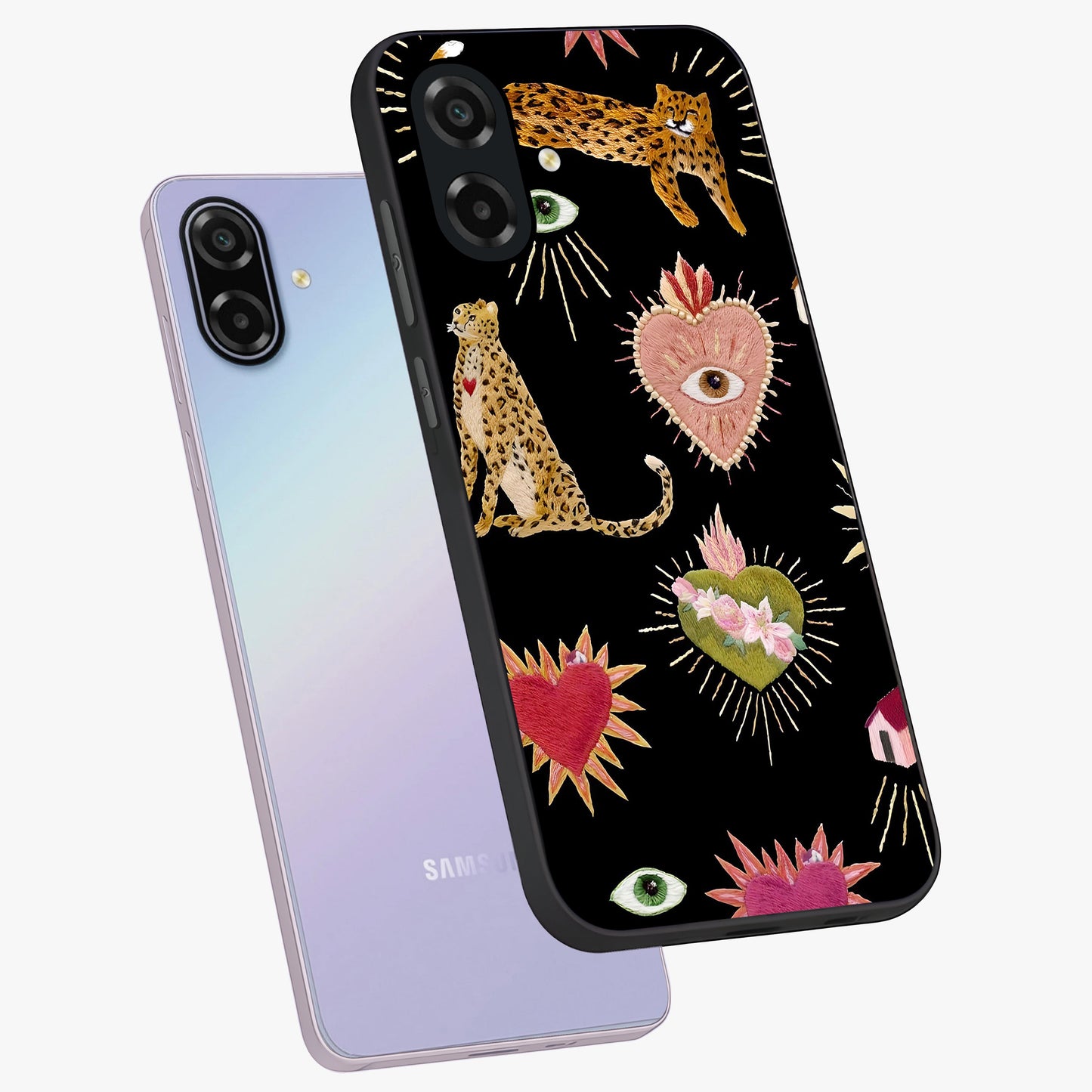 Sacred Jungle Heart Glass Case displayed in angled mockup highlighting lush tropical design with natural aesthetic style.