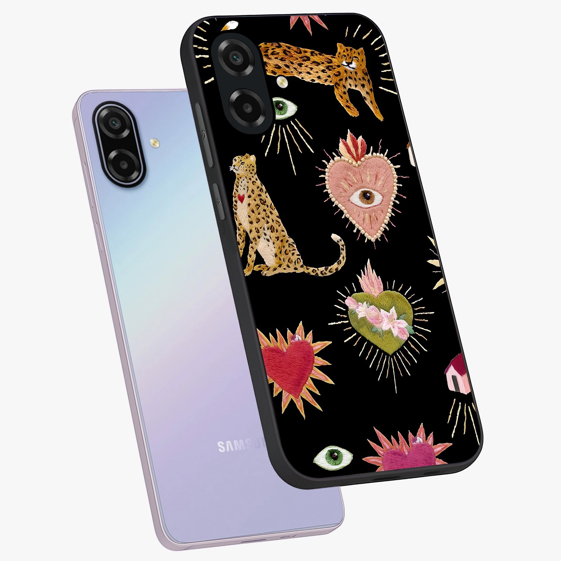 Sacred Jungle Heart Glass Case displayed in angled mockup highlighting lush tropical design with natural aesthetic style.