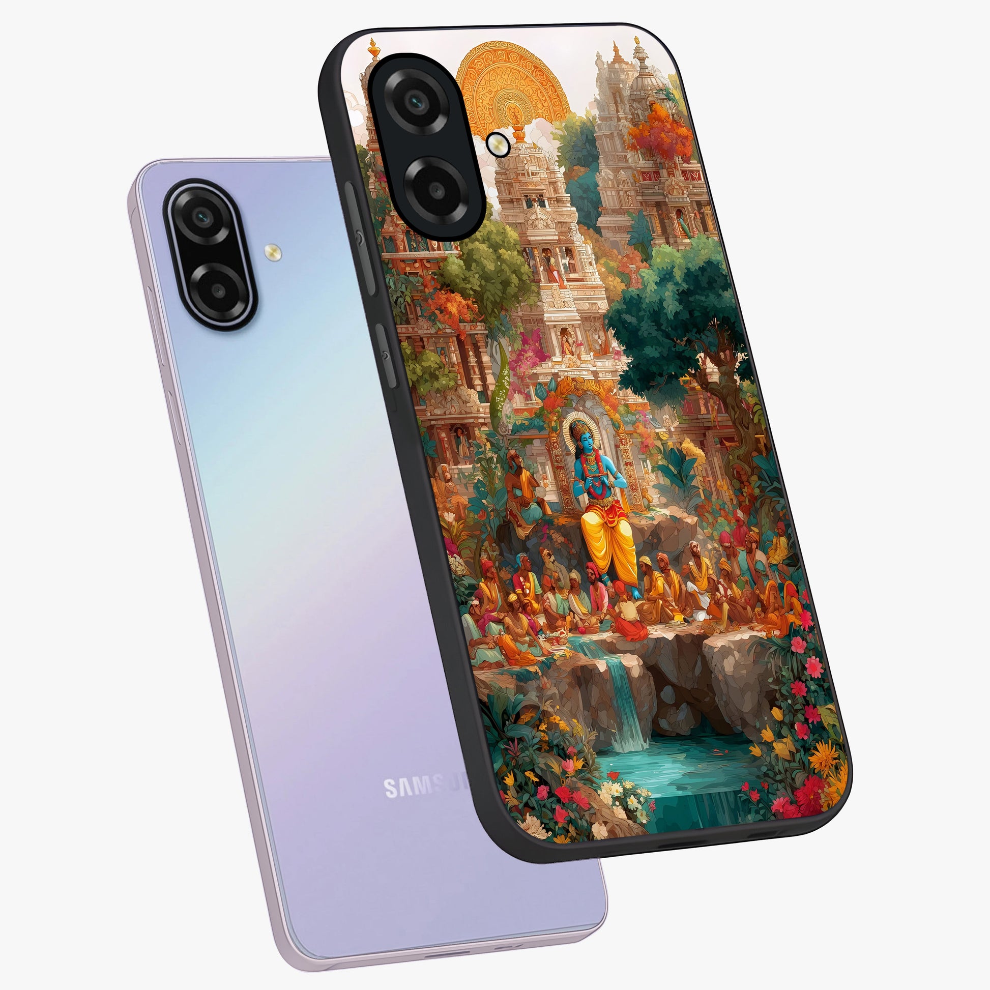 Sacred Sunlight Gods Glass Case displayed in angled mockup highlighting radiant spiritual design with celestial aesthetic.
