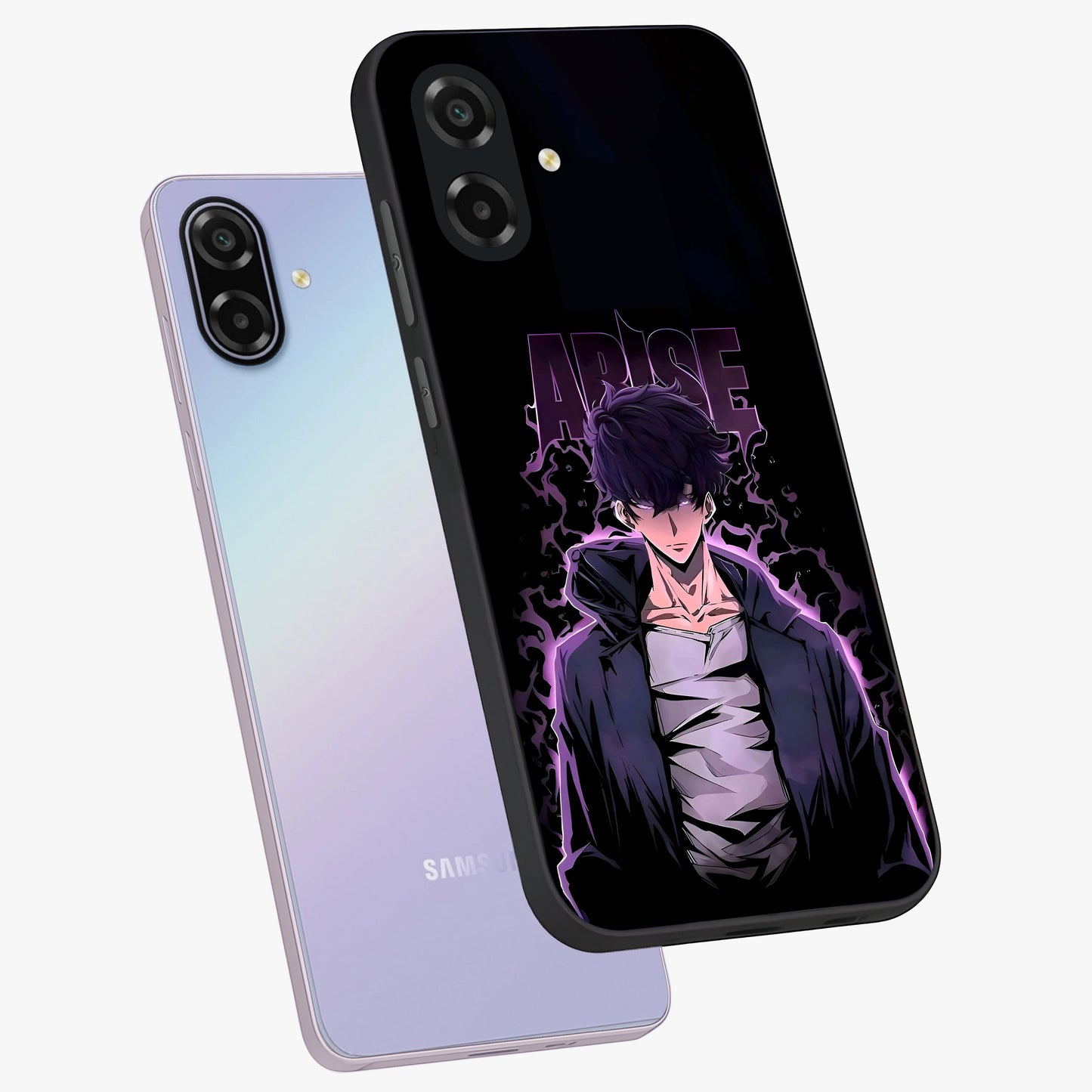 Shadow Monarch Awakening Glass Case displayed in angled mockup highlighting dramatic shadow warrior design with fantasy aesthetic.