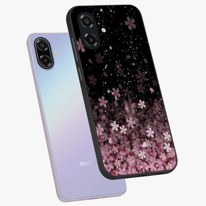 Small Starry Flowers Glass Case displayed in angled mockup highlighting tiny flower pattern with celestial aesthetic style.