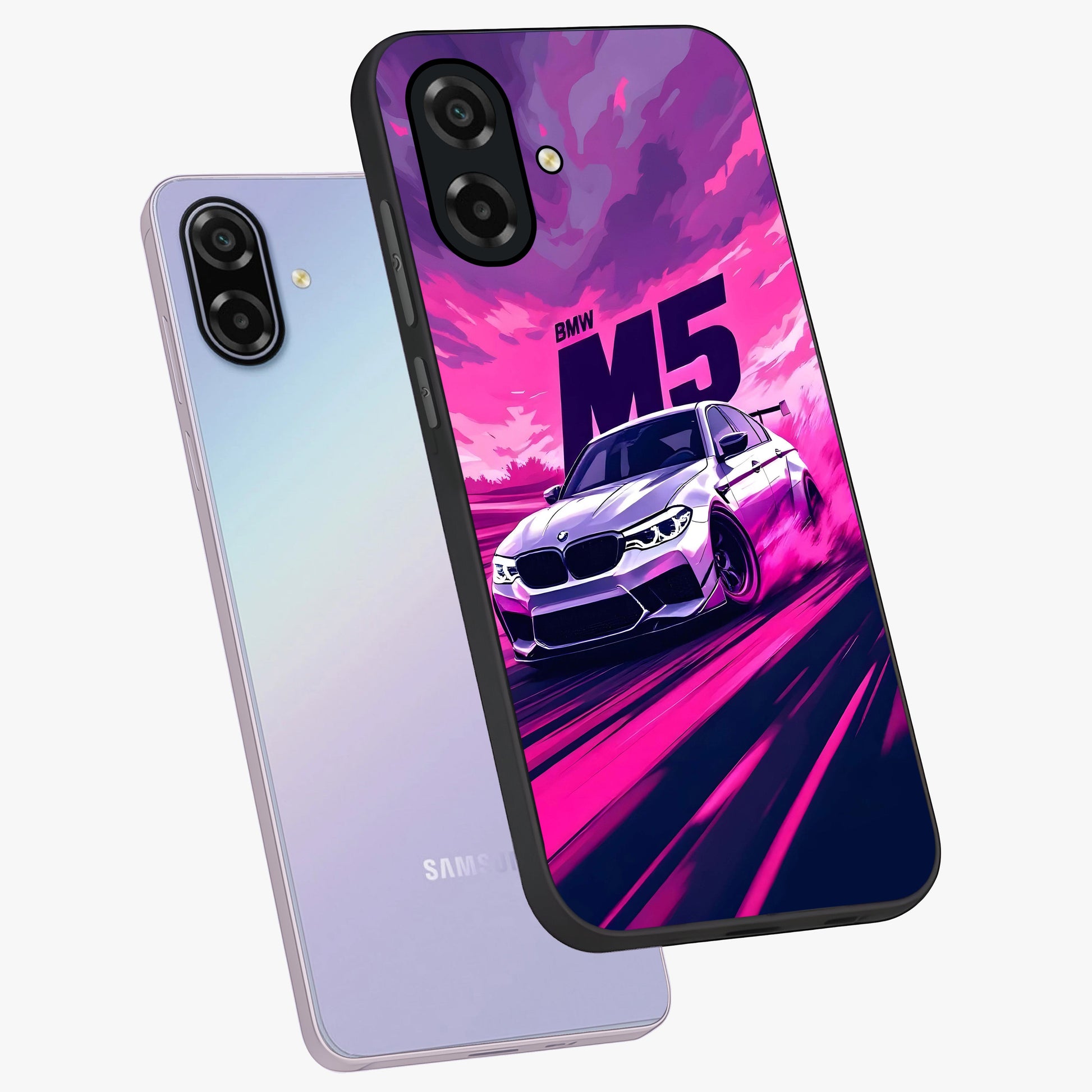 Velocity Drift Pulse Glass Case displayed in angled mockup highlighting dynamic drift design with sporty automotive aesthetic.