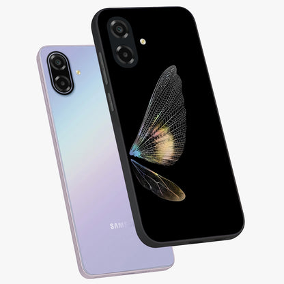 Whispers Of Wings Glass Case displayed in angled mockup highlighting soft feather design with celestial aesthetic style.