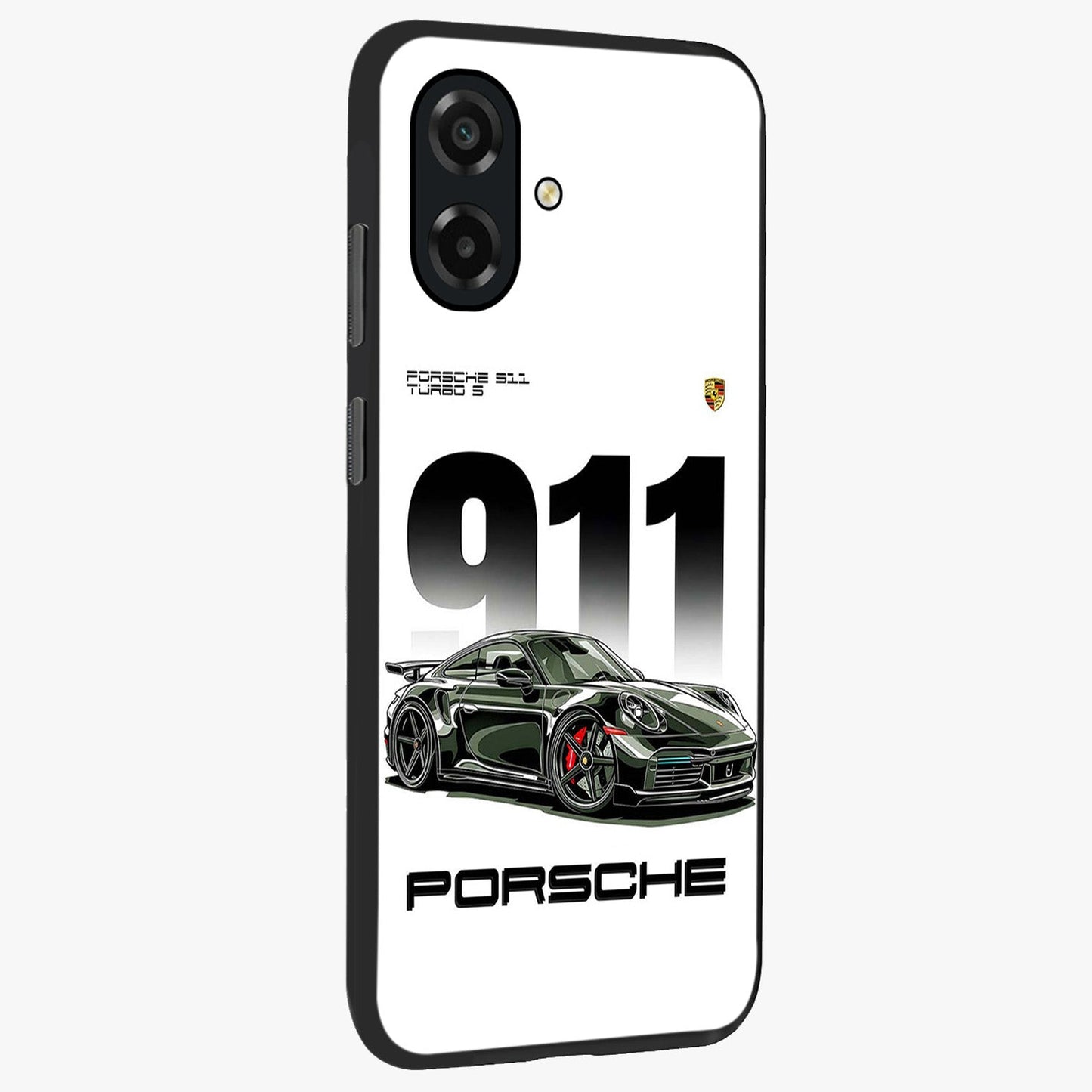 911 Turbo Dominance Glass Case upright perspective showcasing powerful racing design and modern automotive aesthetic.