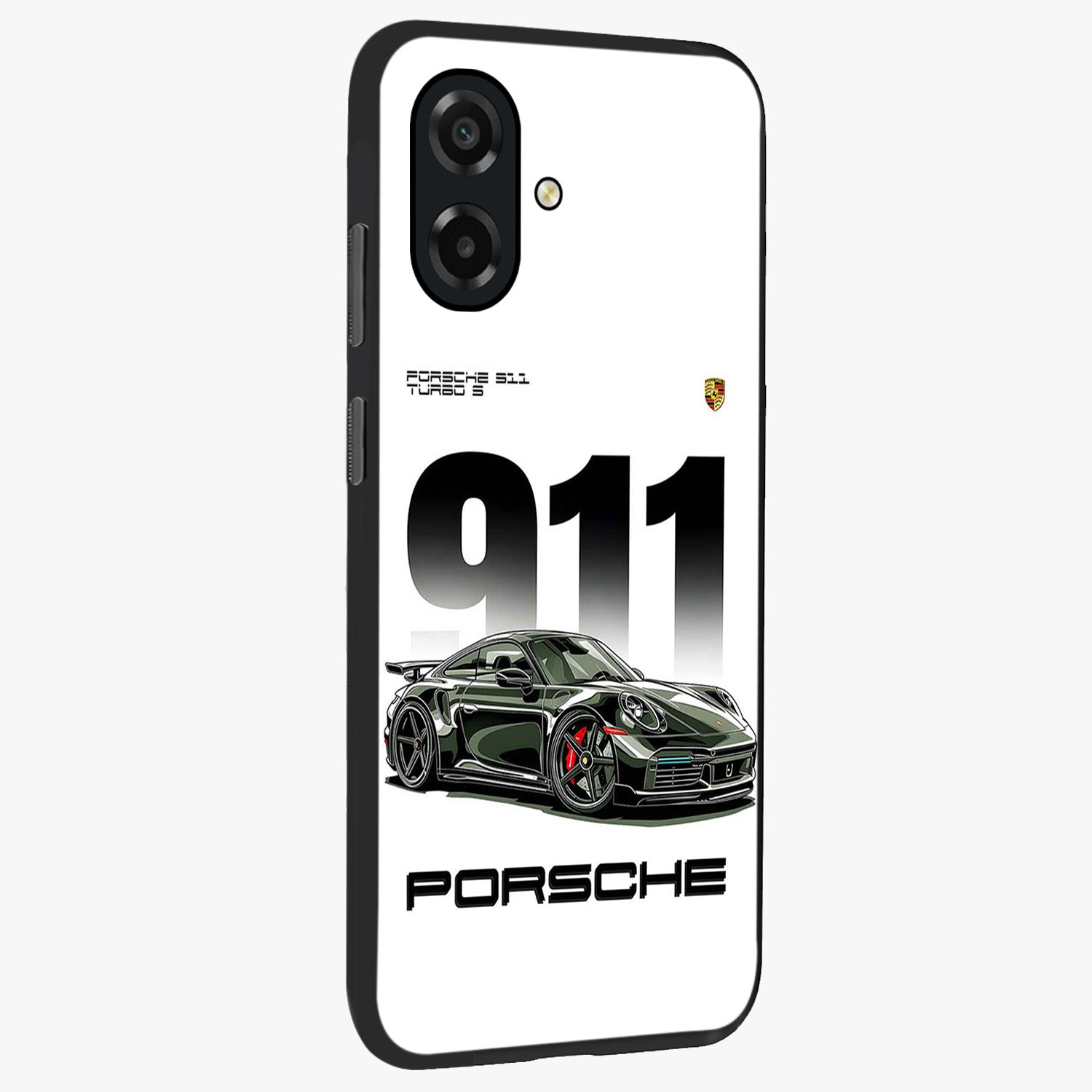 911 Turbo Dominance Glass Case upright perspective showcasing powerful racing design and modern automotive aesthetic.