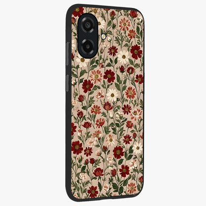 Biege Flower With Leaf Glass Case upright view showcasing delicate beige flower illustration with clean botanical style.