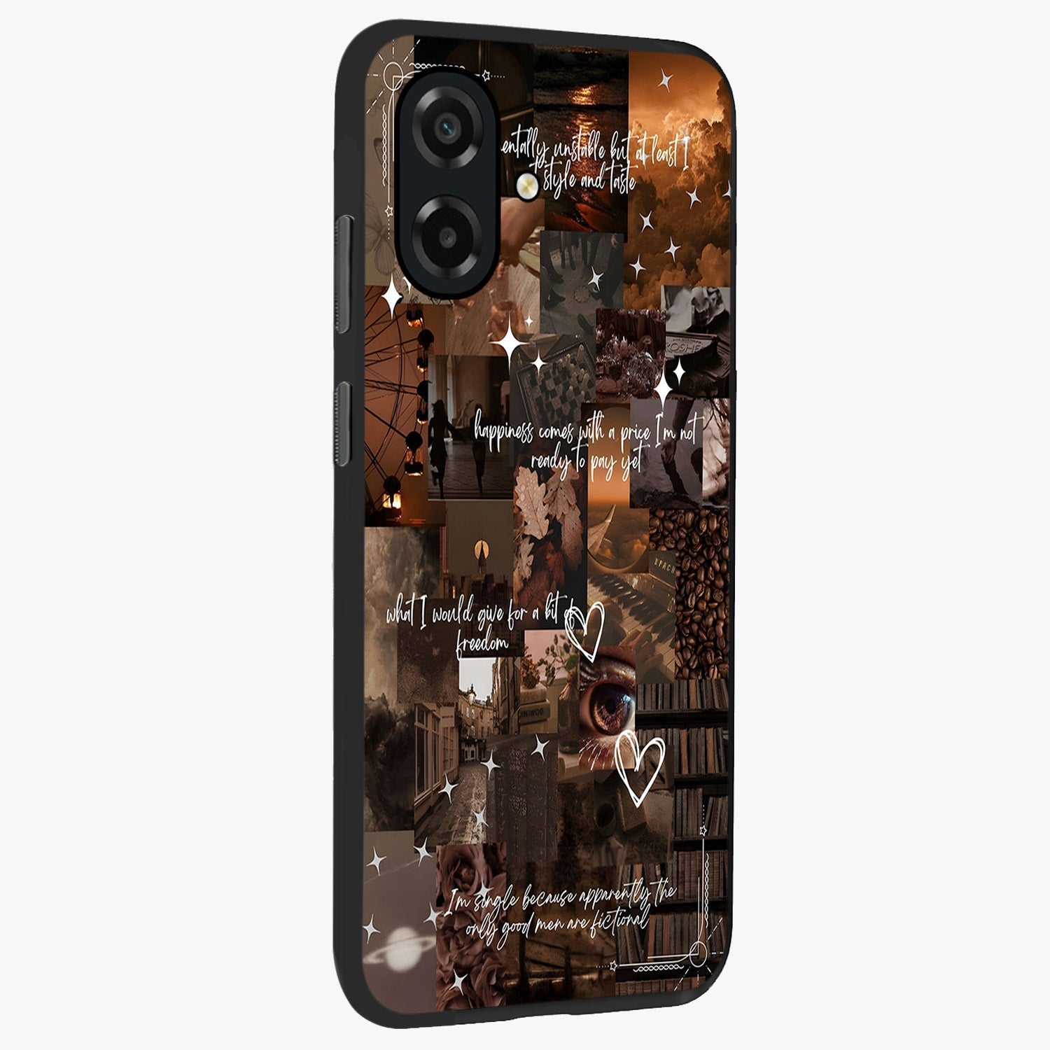 Bittersweet Aesthetic Chaos Glass Case upright view showcasing bold artistic chaos design with modern aesthetic style.