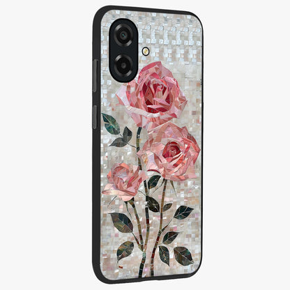 Blush Mosaic Bloom Glass Case upright view showcasing decorative floral mosaic artwork with stylish modern aesthetic.
