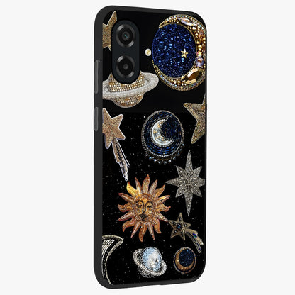Celestial Gem Constellations Glass Case upright view showcasing cosmic constellation artwork with celestial aesthetic style.
