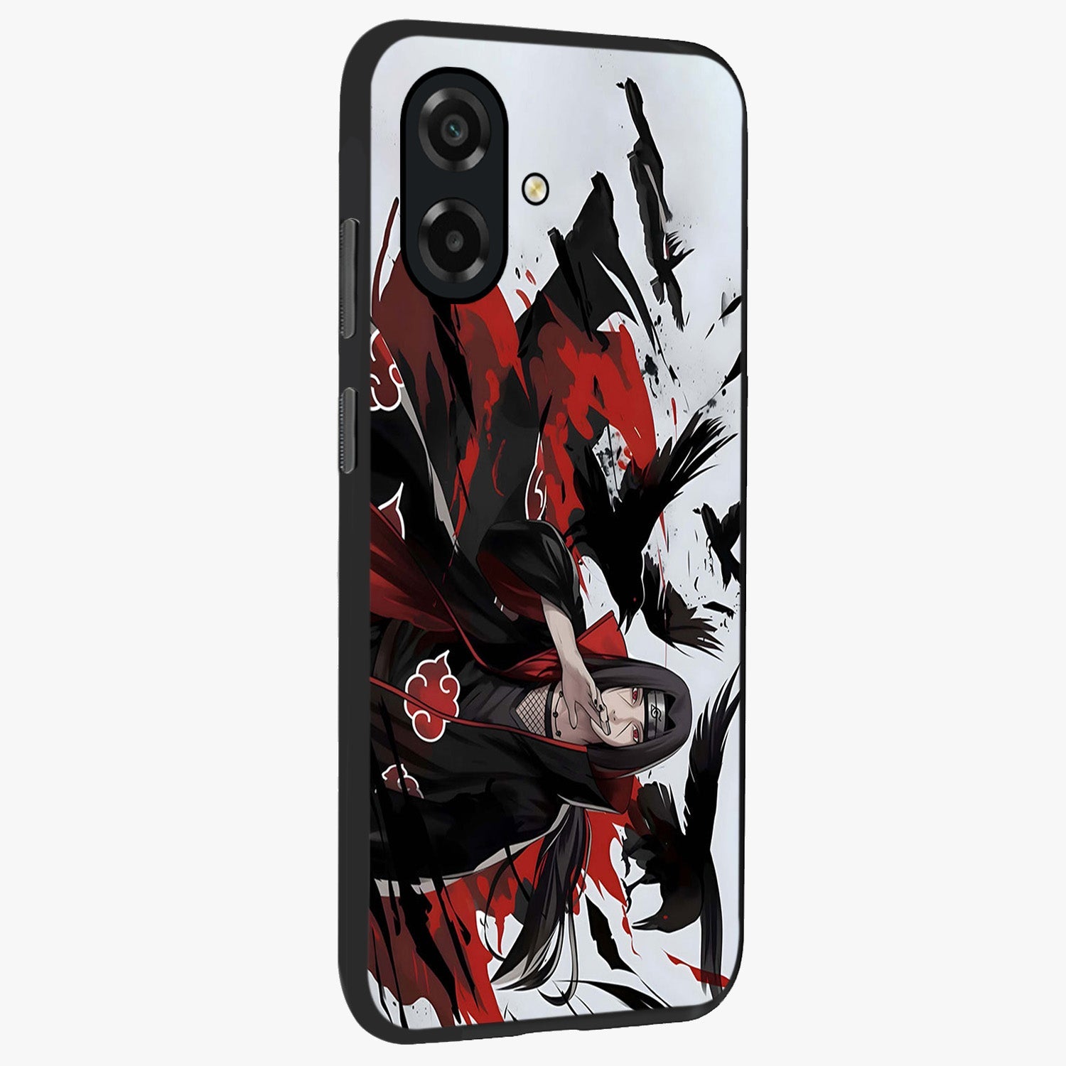 Crimson Crow Illusion Glass Case upright view showcasing striking crow illusion artwork with intense crimson theme.