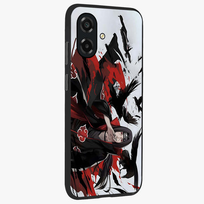 Crimson Crow Illusion Glass Case upright view showcasing striking crow illusion artwork with intense crimson theme.