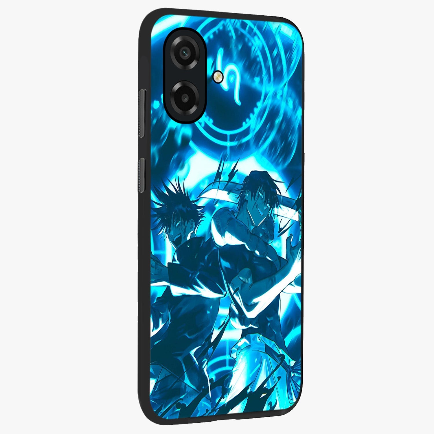 Cursed Energy Clash Glass Case upright view showcasing dramatic clash artwork with bold supernatural theme.