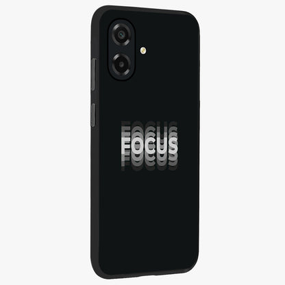 Focus Mode On Glass Case upright view showcasing strong typography statement with sleek motivational theme.