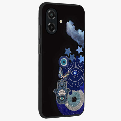 Galactic Charm Cluster Glass Case upright view showcasing glowing cosmic charm artwork with magical celestial style.