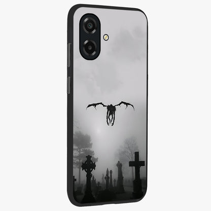 Graveyard Shadow Descent Glass Case upright view showcasing haunting graveyard artwork with dramatic dark theme.