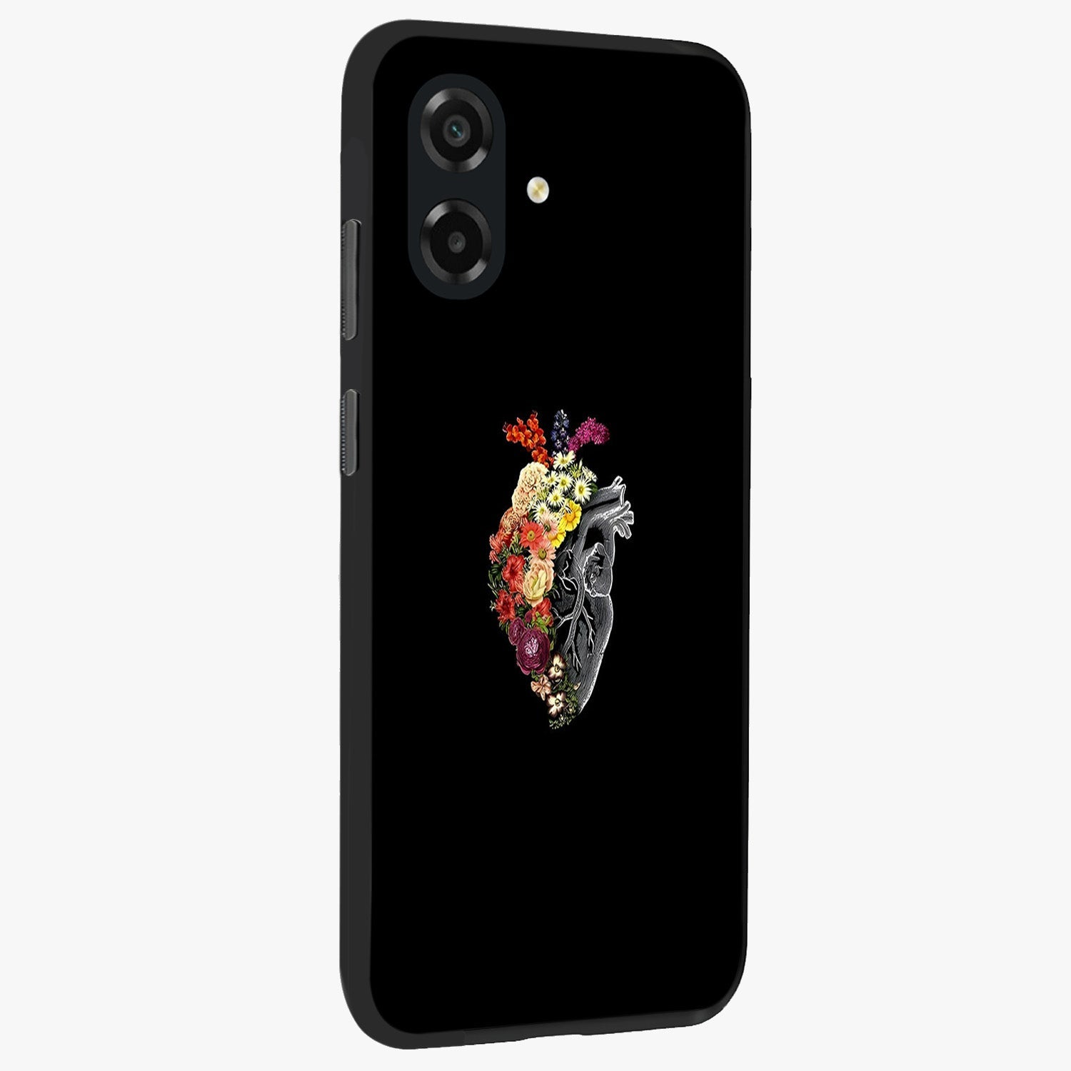 Heart With Flowers Glass Case upright view showcasing decorative heart and floral artwork with sweet romantic theme.