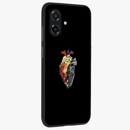 Heart With Flowers Glass Case upright view showcasing decorative heart and floral artwork with sweet romantic theme.