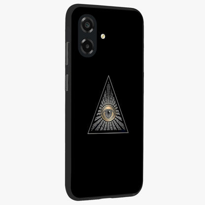 Illuminati Evil Glass Case upright view showcasing striking illuminati artwork with mysterious symbolic theme.