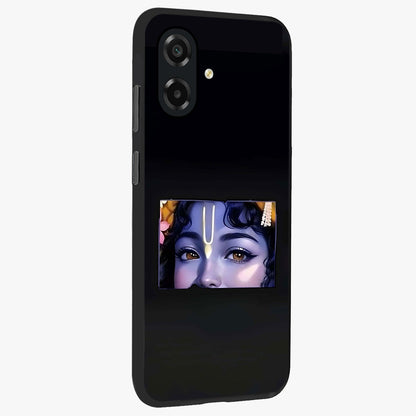 Krishna Divine Embrace Glass Case upright view showcasing sacred Krishna artwork with peaceful devotional theme.