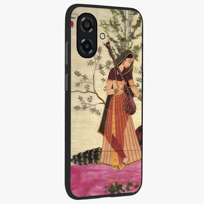Lady With Veena Art Glass Case upright view showcasing classical veena artwork with traditional artistic theme.