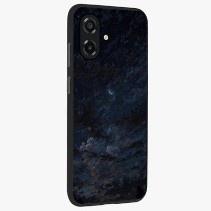 Lunar Veil Silence Glass Case upright view showcasing calm moon themed artwork with serene night atmosphere.