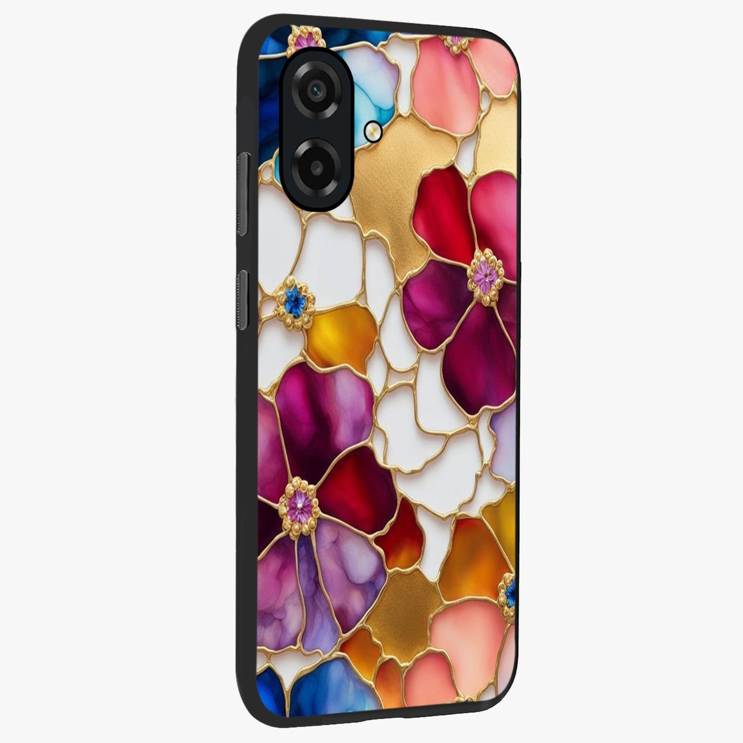 Marble Flower Pattern Glass Case upright view showcasing decorative marble flower artwork with refined style.