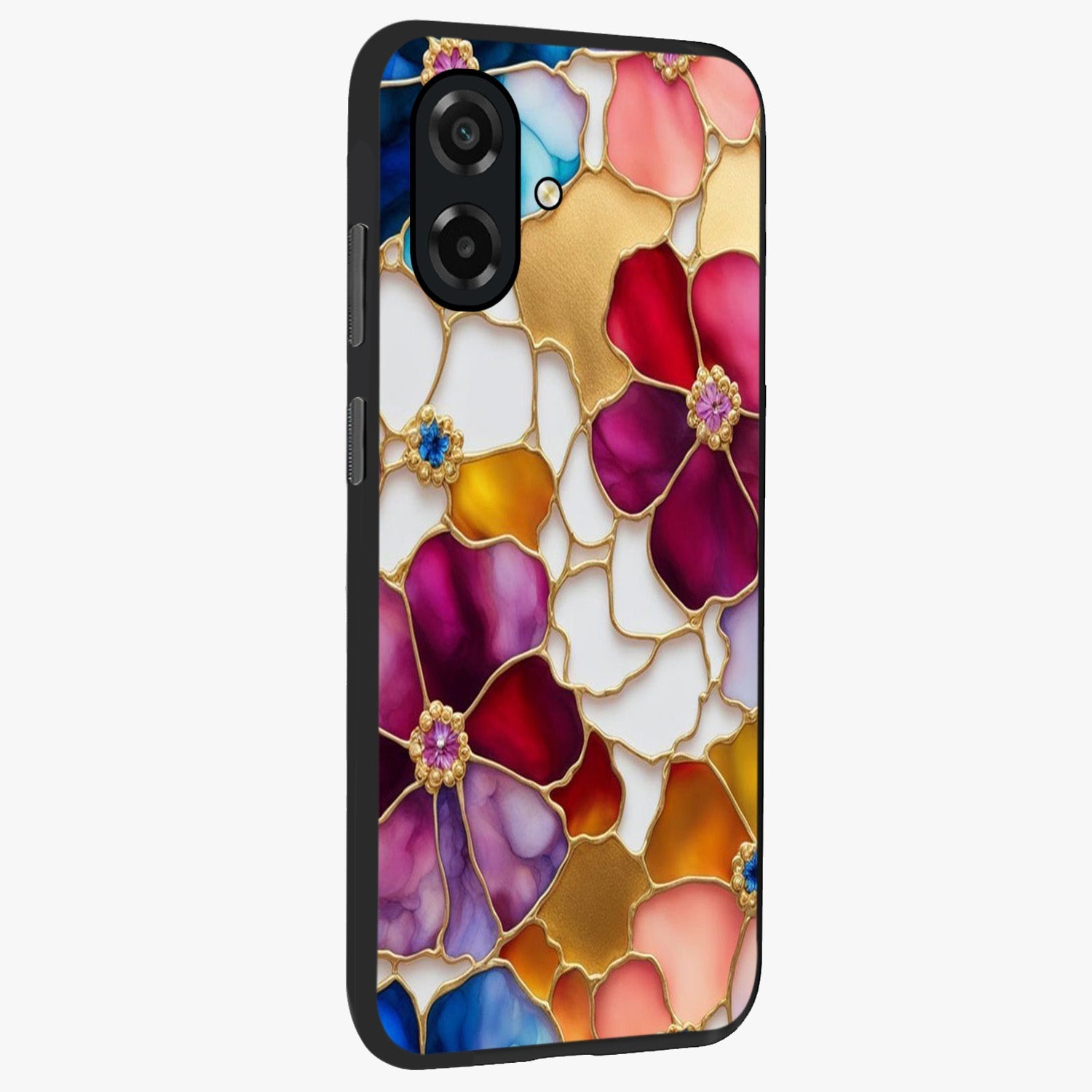 Marble Flower Pattern Glass Case upright view showcasing decorative marble flower artwork with refined style.