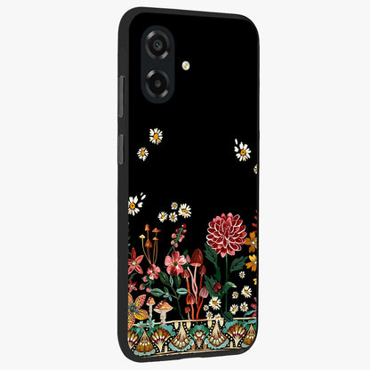 Midnight Bloom Pattern Glass Case upright view showcasing decorative floral artwork with deep night themed palette.