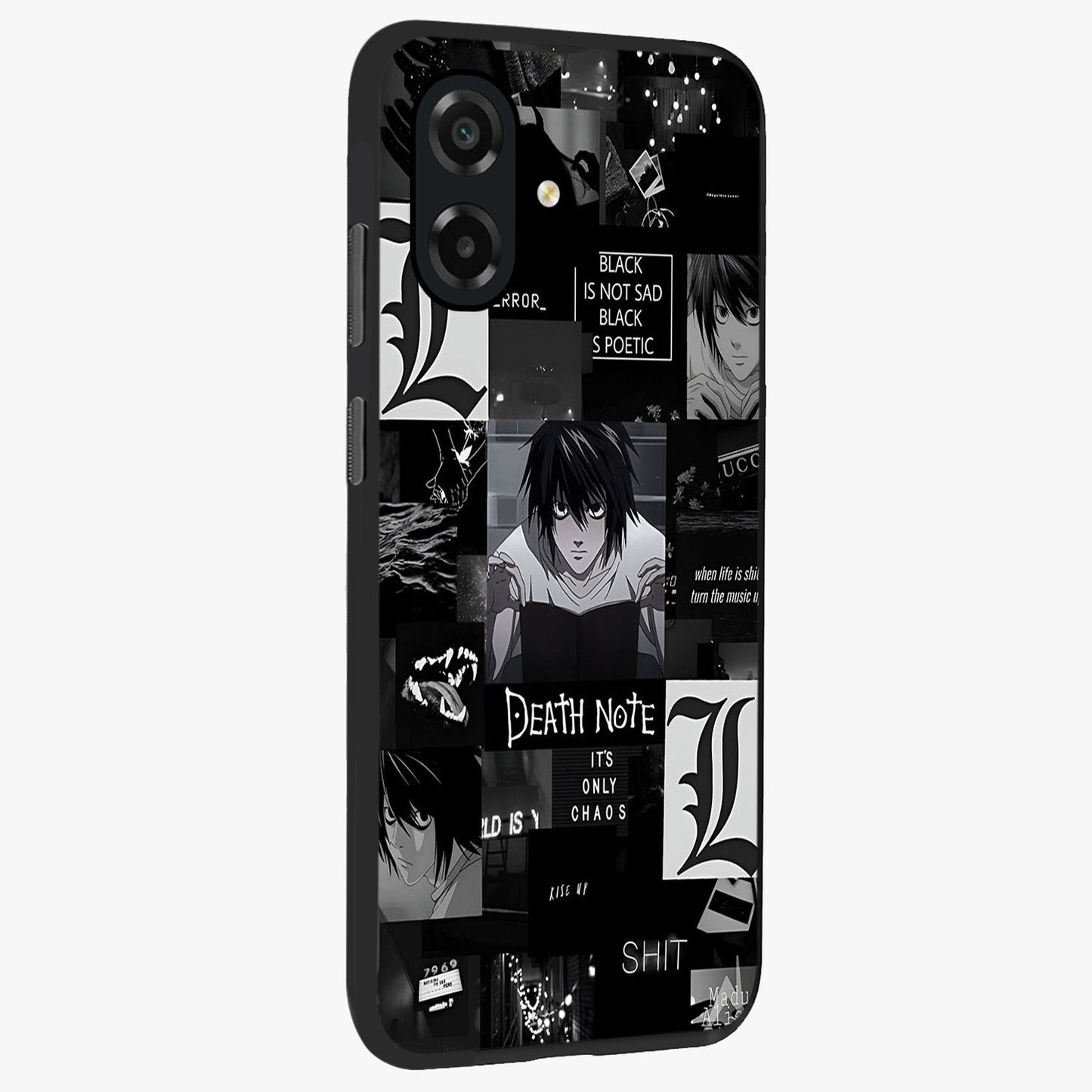 Midnight Chaos Mind Glass Case upright view showcasing expressive abstract artwork with bold dark theme.