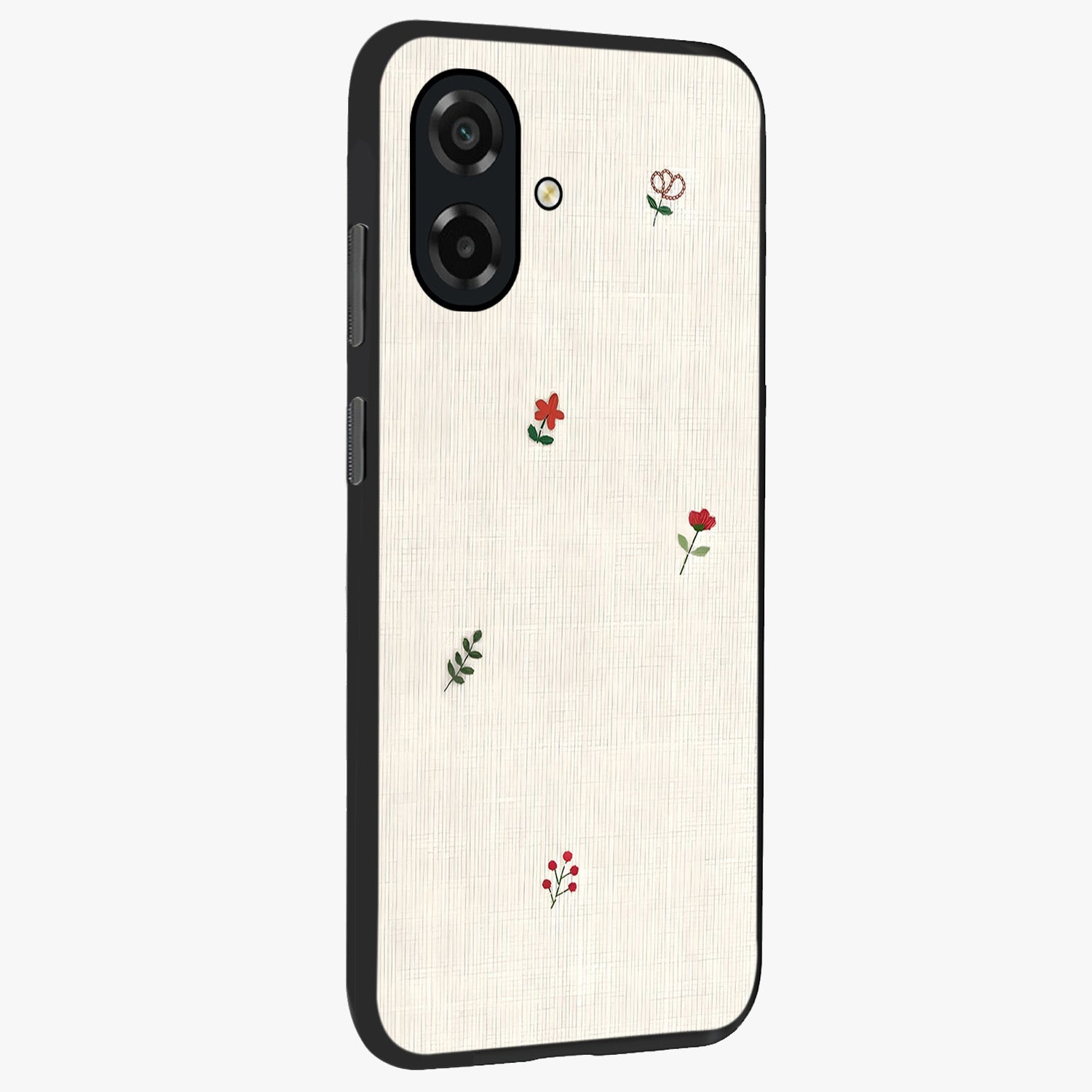 Minimalistic Blue With White Flower Pattern Glass Case upright view showcasing clean white flower artwork with calming blue theme.