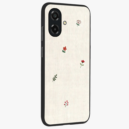 Minimalistic Blue With White Flower Pattern Glass Case upright view showcasing clean white flower artwork with calming blue theme.