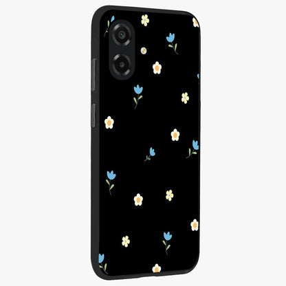 Minimal Petal Whispers Glass Case upright view showcasing elegant floral artwork with modern minimalist style.