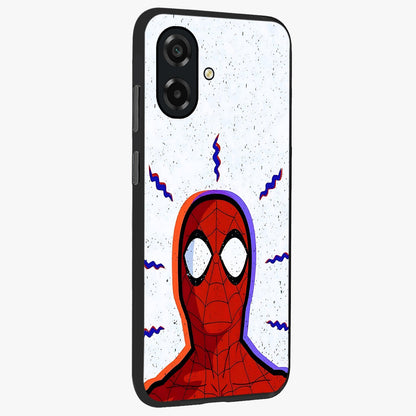 Omg Spiderman Glass Case upright view showcasing energetic superhero artwork with vibrant comic theme.