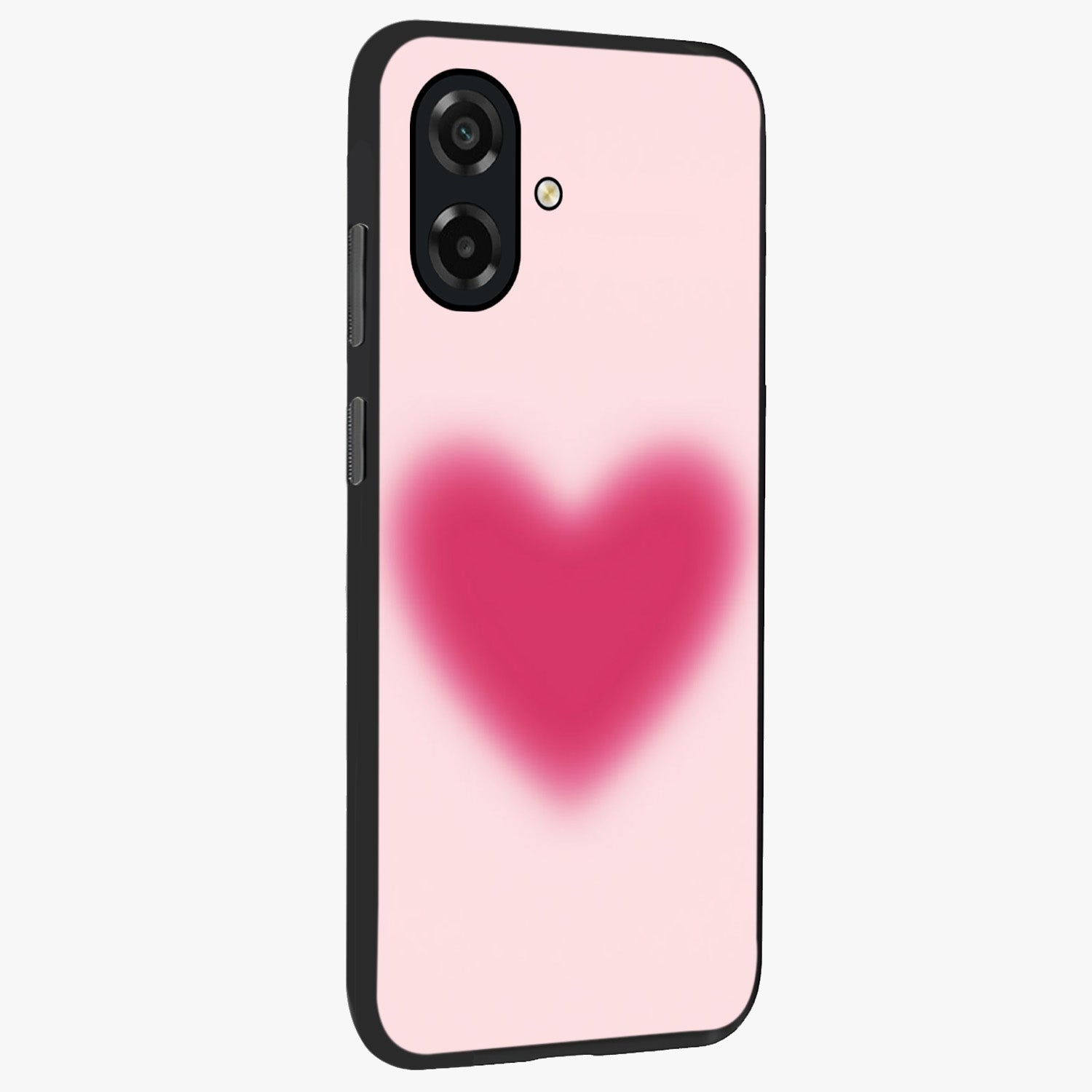Pink Aura Heart Glass Case upright view showcasing romantic heart artwork with soft pastel theme.