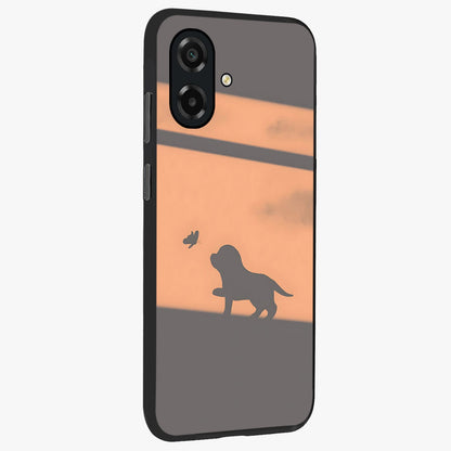 Puppy Shadow Art Glass Case upright view showcasing charming puppy artwork with creative silhouette theme.