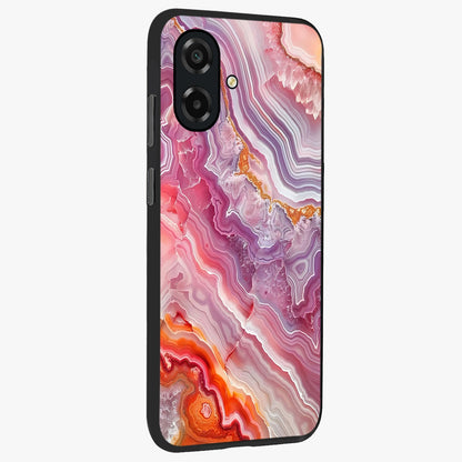 Rose Quartz Marble Glass Case upright view showcasing decorative marble artwork with luxurious pastel theme.
