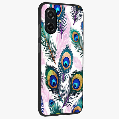 Royal Peacock Feathers Glass Case upright view showcasing elegant peacock feather artwork with decorative royal theme.